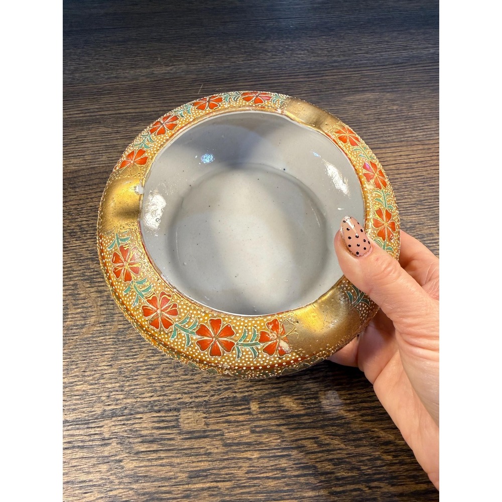 Vintage Hand-Painted Gold Floral Ceramic Ashtray | Mid Century Catchall - Picture 11 of 17